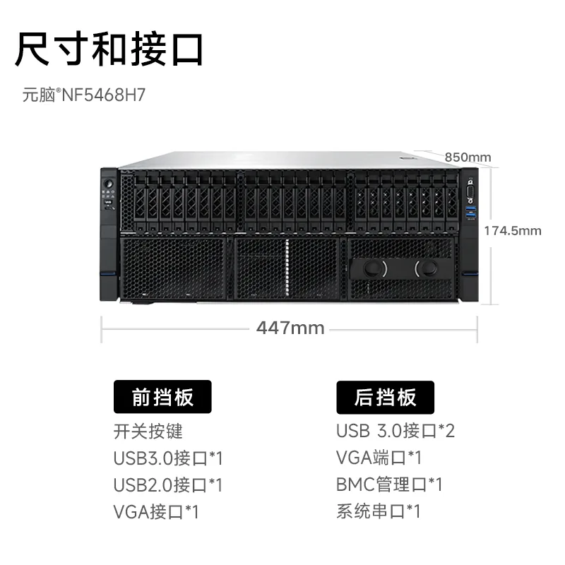 元脑浪潮NF5468H7服务器7360*2/32g*16/3.84t*4/8222/四口千兆/l20*2/3000w*4
