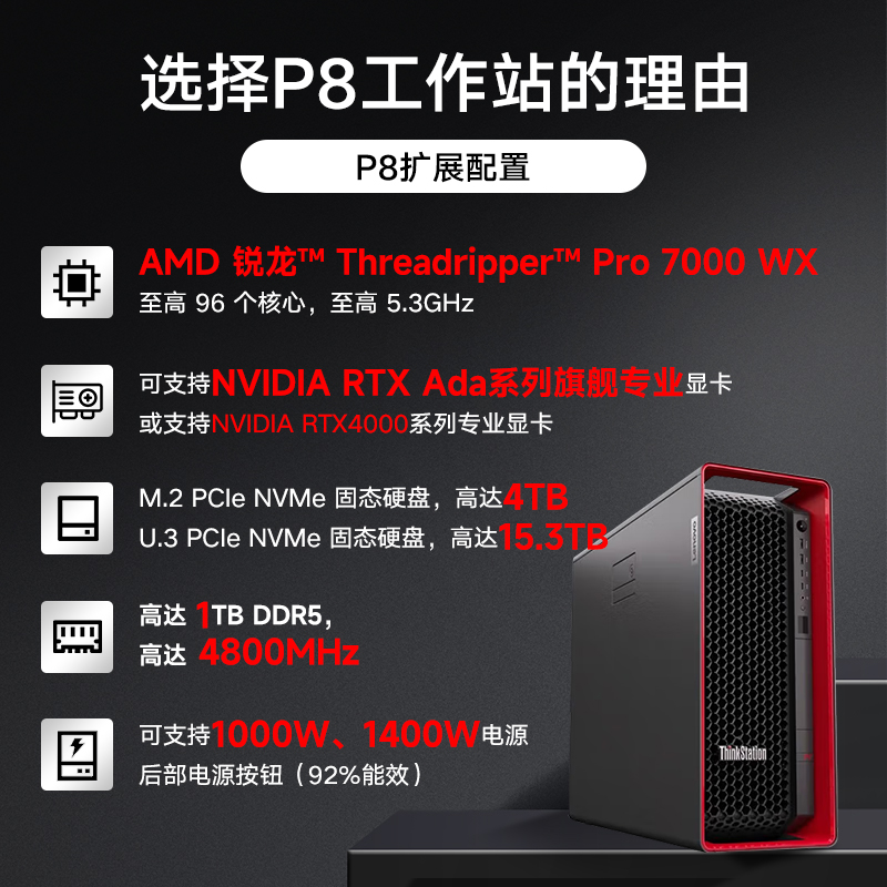 联想图形工作站P8 openclaw ai模型部署主机7945WX/128G内存/1T固态+4T机械/可搭载RTX4090 24G